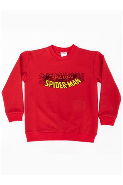 Spiderman baskılı örümcek adam pamuklu kumaş çocuk sweatshirt