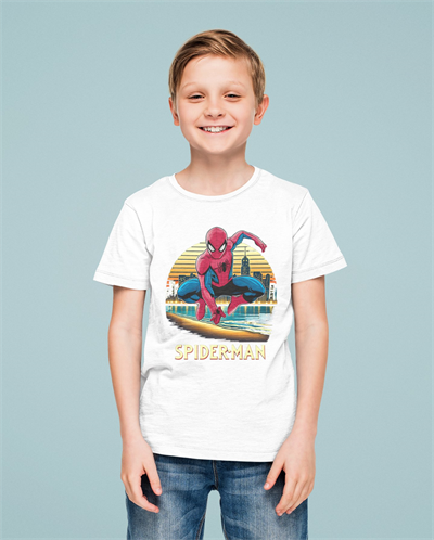 Spiderman baskılı örümcek adam pamuklu penye kumaş yazlık çocuk tişört