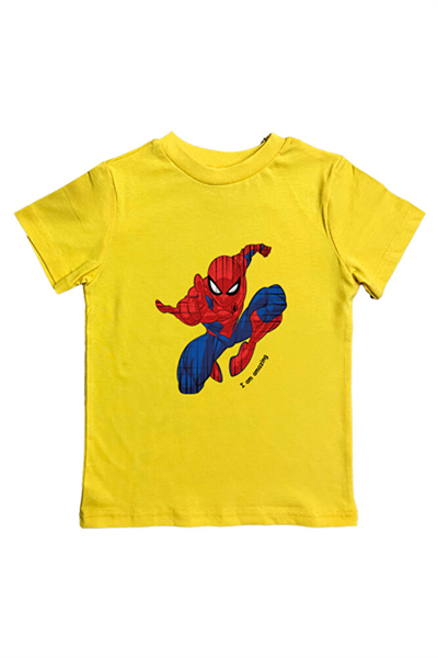 Spiderman baskılı örümcek adam pamuklu penye kumaş yazlık çocuk tişört