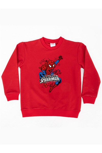 Spiderman baskılı örümcek adam pamuklu kumaş çocuk sweatshirt