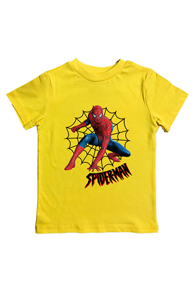 Spiderman baskılı örümcek adam pamuklu penye kumaş yazlık çocuk tişört