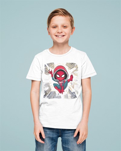 Spiderman baskılı örümcek adam pamuklu penye kumaş yazlık çocuk tişört