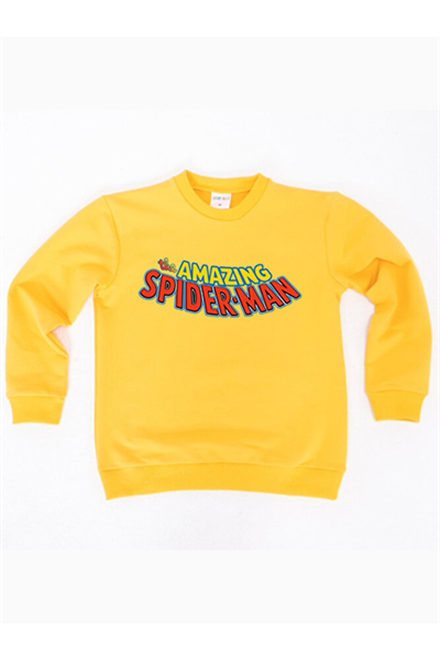 Spiderman baskılı örümcek adam pamuklu kumaş çocuk sweatshirt