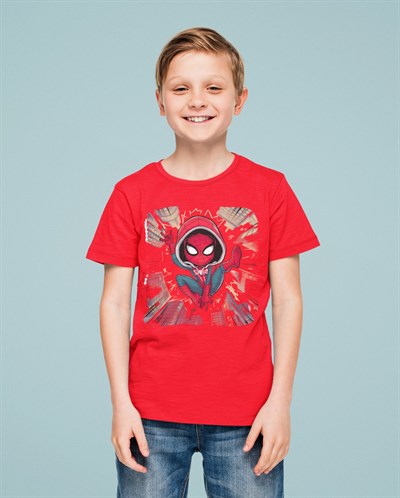 Spiderman baskılı örümcek adam pamuklu penye kumaş yazlık çocuk tişört