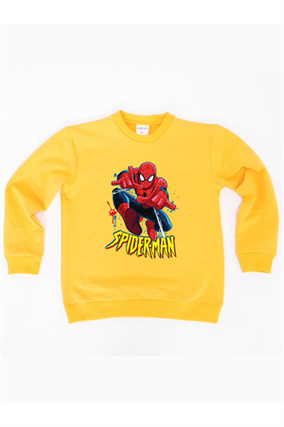 Spiderman baskılı örümcek adam pamuklu kumaş çocuk sweatshirt
