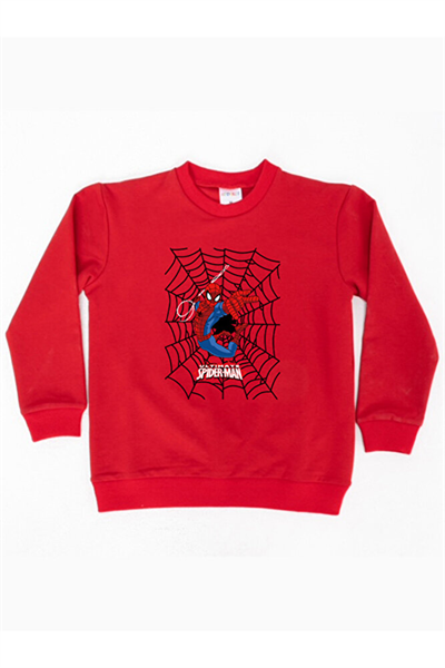 Spiderman baskılı örümcek adam pamuklu kumaş çocuk sweatshirt