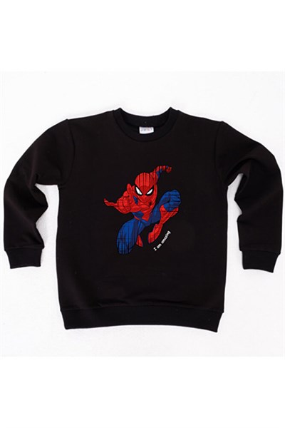 Spiderman baskılı örümcek adam pamuklu kumaş çocuk sweatshirt