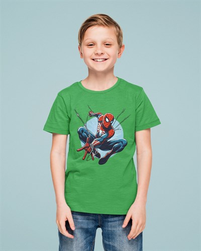 Spiderman baskılı örümcek adam pamuklu penye kumaş yazlık çocuk tişört