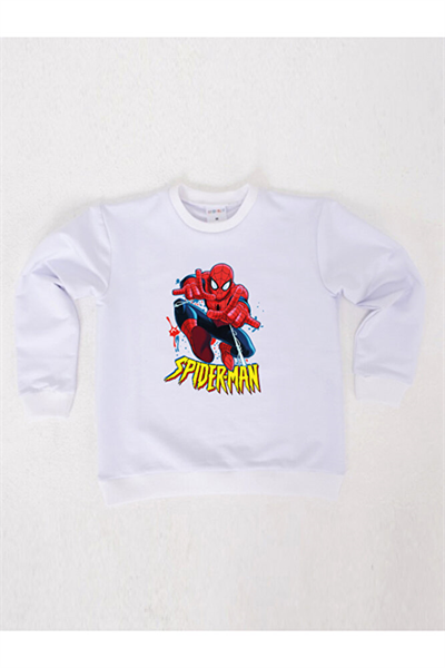 Spiderman baskılı örümcek adam pamuklu kumaş çocuk sweatshirt