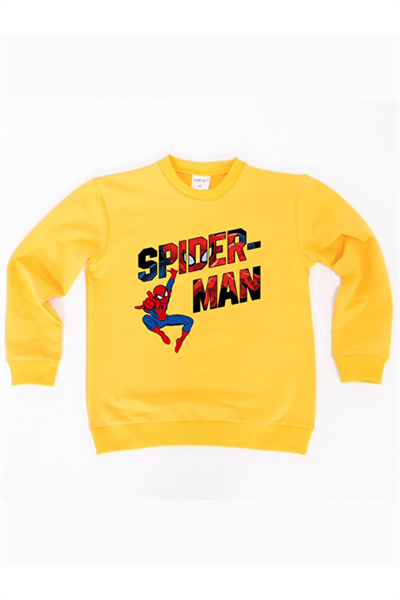 Spiderman baskılı örümcek adam pamuklu kumaş çocuk sweatshirt