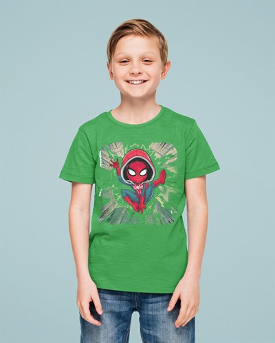 Spiderman baskılı örümcek adam pamuklu penye kumaş yazlık çocuk tişört