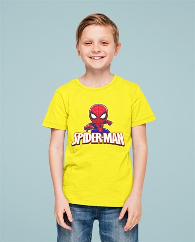 Spiderman baskılı örümcek adam pamuklu penye kumaş yazlık çocuk tişört