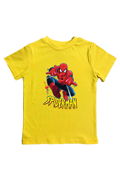 Spiderman baskılı örümcek adam pamuklu penye kumaş yazlık çocuk tişört