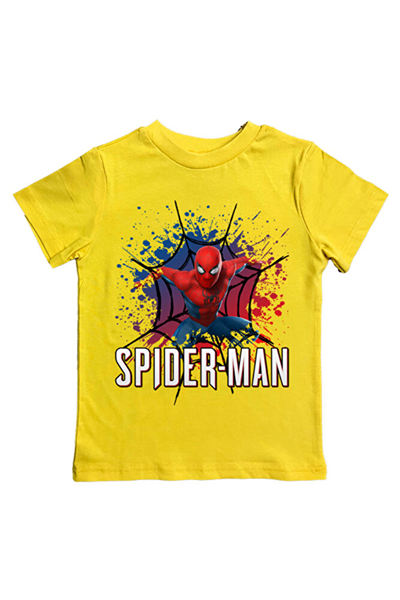 Spiderman baskılı örümcek adam pamuklu penye kumaş yazlık çocuk tişört