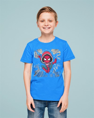 Spiderman baskılı örümcek adam pamuklu penye kumaş yazlık çocuk tişört