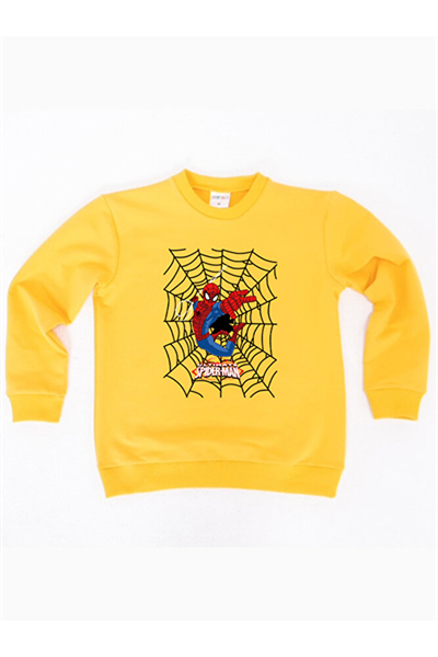 Spiderman baskılı örümcek adam pamuklu kumaş çocuk sweatshirt