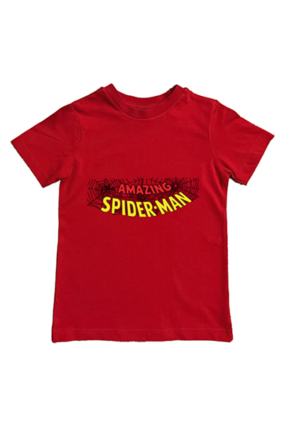 Spiderman baskılı örümcek adam pamuklu penye kumaş yazlık çocuk tişört