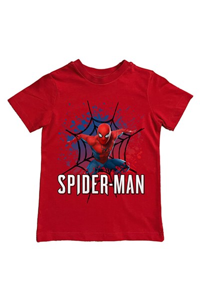 Spiderman baskılı örümcek adam pamuklu penye kumaş yazlık çocuk tişört