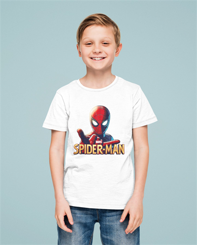 Spiderman baskılı örümcek adam pamuklu penye kumaş yazlık çocuk tişört