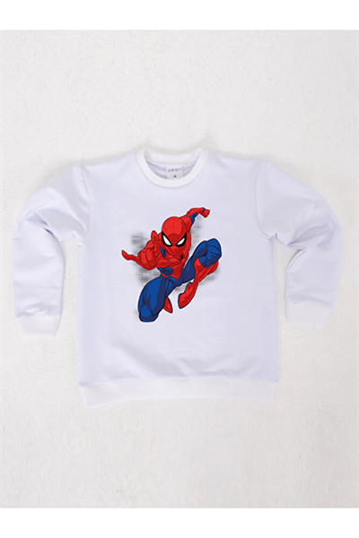 Spiderman baskılı örümcek adam pamuklu kumaş çocuk sweatshirt