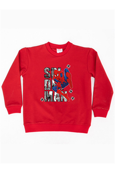 Spiderman baskılı örümcek adam pamuklu kumaş çocuk sweatshirt
