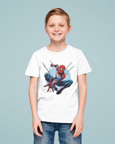 Spiderman baskılı örümcek adam pamuklu penye kumaş yazlık çocuk tişört