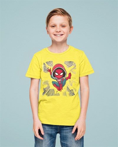 Spiderman baskılı örümcek adam pamuklu penye kumaş yazlık çocuk tişört