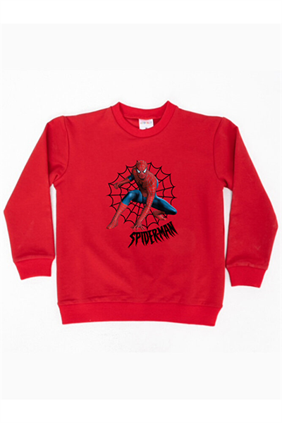Spiderman baskılı örümcek adam pamuklu kumaş çocuk sweatshirt