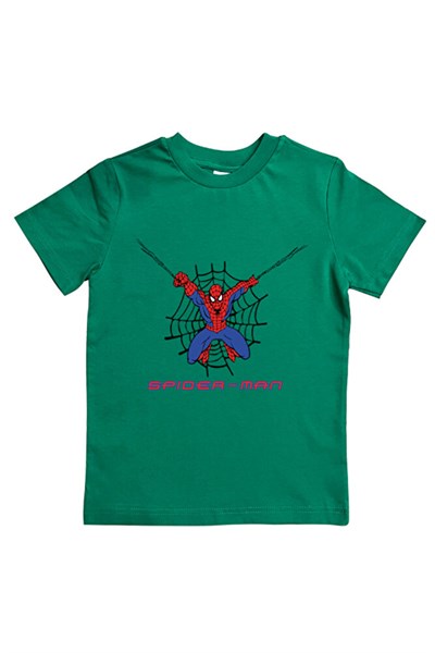 Spiderman baskılı örümcek adam pamuklu penye kumaş yazlık çocuk tişört