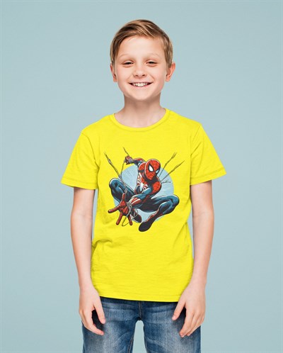 Spiderman baskılı örümcek adam pamuklu penye kumaş yazlık çocuk tişört