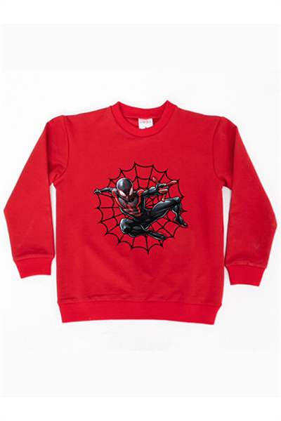 Spiderman baskılı örümcek adam pamuklu kumaş çocuk sweatshirt