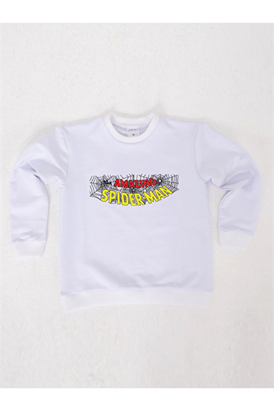 Spiderman baskılı örümcek adam pamuklu kumaş çocuk sweatshirt