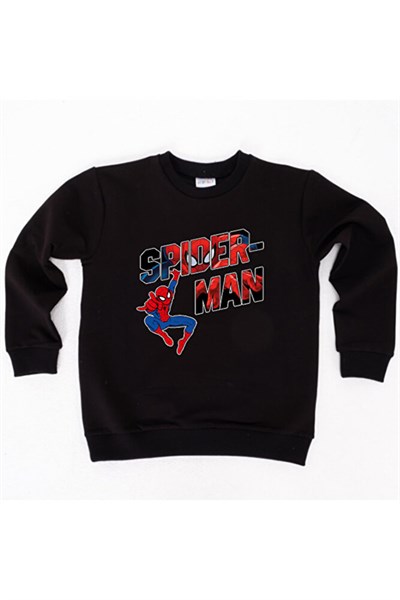 Spiderman baskılı örümcek adam pamuklu kumaş çocuk sweatshirt