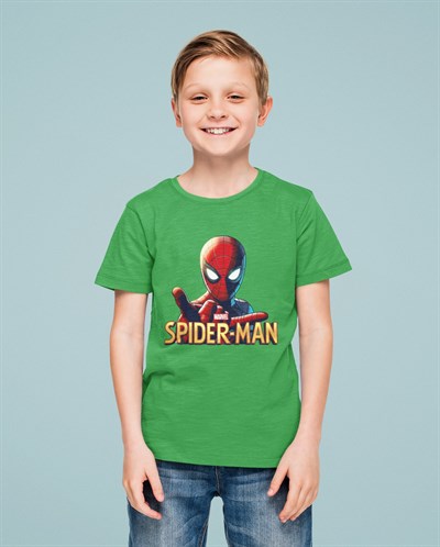 Spiderman baskılı örümcek adam pamuklu penye kumaş yazlık çocuk tişört