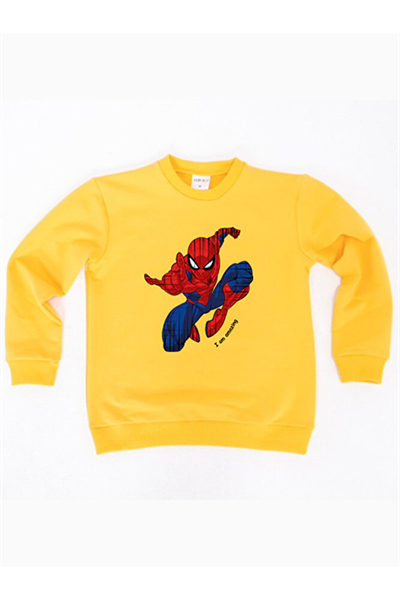 Spiderman baskılı örümcek adam pamuklu kumaş çocuk sweatshirt