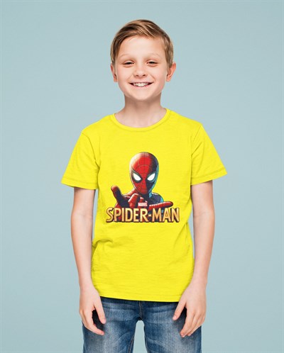Spiderman baskılı örümcek adam pamuklu penye kumaş yazlık çocuk tişört