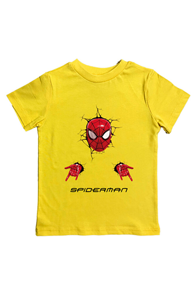 Spiderman baskılı örümcek adam pamuklu penye kumaş yazlık çocuk tişört