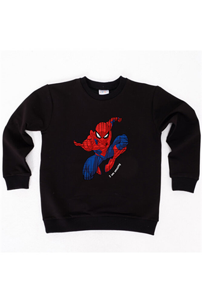 Spiderman baskılı örümcek adam pamuklu kumaş çocuk sweatshirt