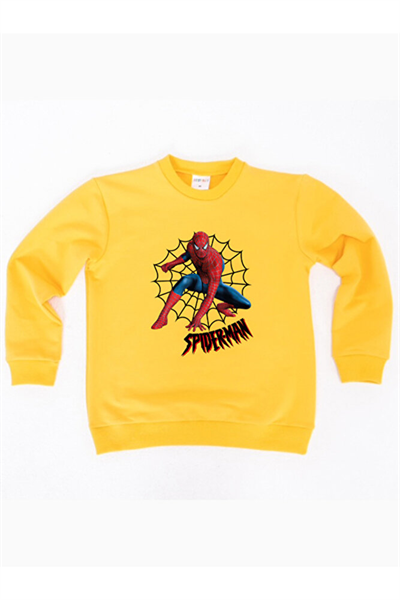 Spiderman baskılı örümcek adam pamuklu kumaş çocuk sweatshirt