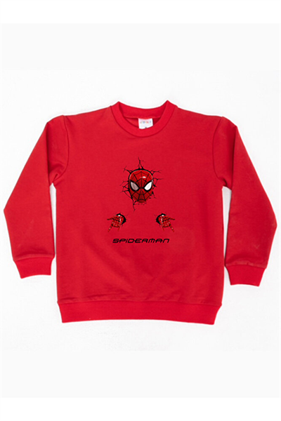 Spiderman baskılı örümcek adam pamuklu kumaş çocuk sweatshirt