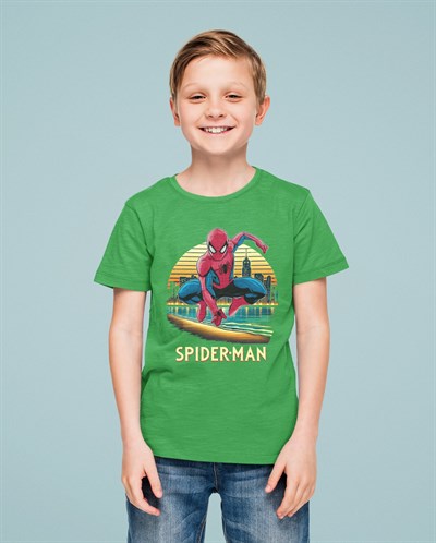 Spiderman baskılı örümcek adam pamuklu penye kumaş yazlık çocuk tişört