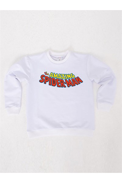 Spiderman baskılı örümcek adam pamuklu kumaş çocuk sweatshirt