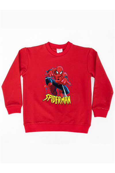 Spiderman baskılı örümcek adam pamuklu kumaş çocuk sweatshirt
