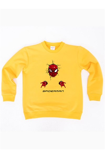 Spiderman baskılı örümcek adam pamuklu kumaş çocuk sweatshirt
