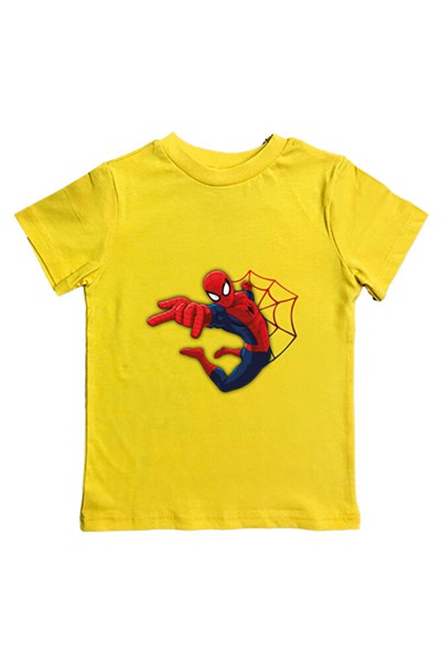 Spiderman baskılı örümcek adam pamuklu penye kumaş yazlık çocuk tişört