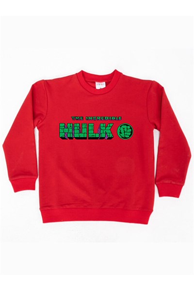 Hulk baskılı pamuklu kumaş çocuk sweatshirt