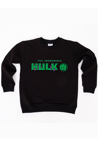 Hulk baskılı pamuklu kumaş çocuk sweatshirt