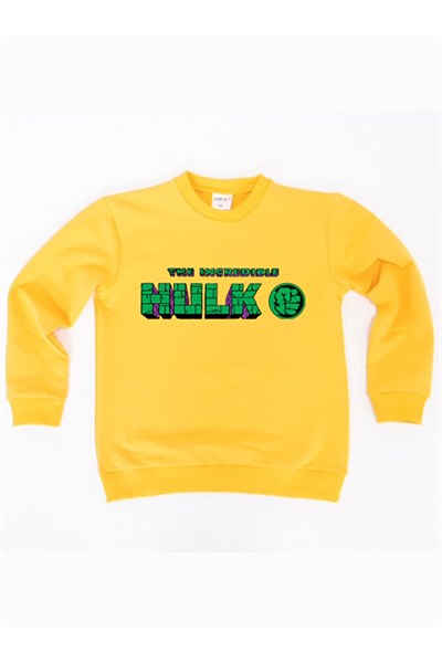Hulk baskılı pamuklu kumaş çocuk sweatshirt