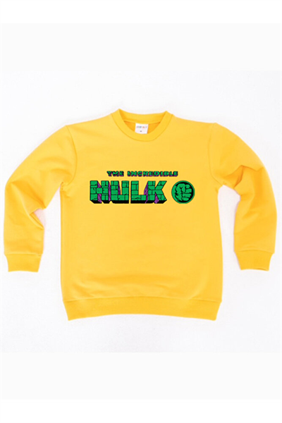Hulk baskılı pamuklu kumaş çocuk sweatshirt