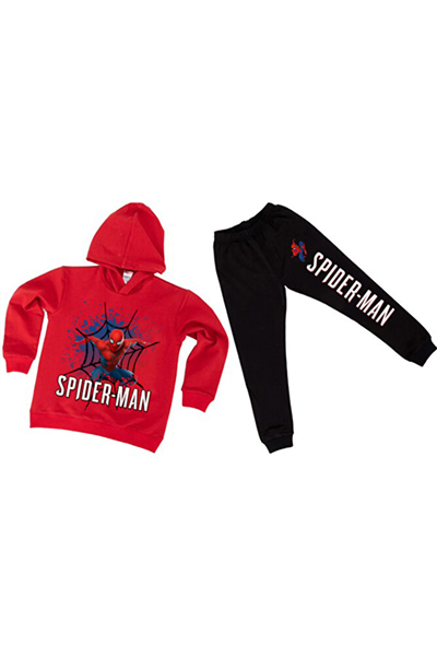 Spiderman çocuk eşofman takımı pamuklu kumaş kapüşonlu